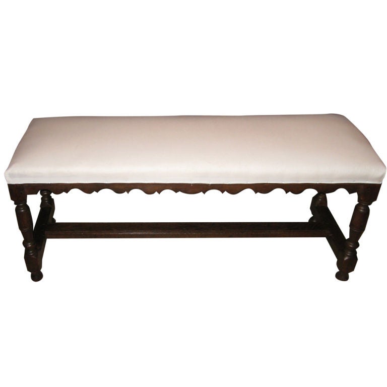 Charming Dark Wood Bench With Turned Legs and Pegging