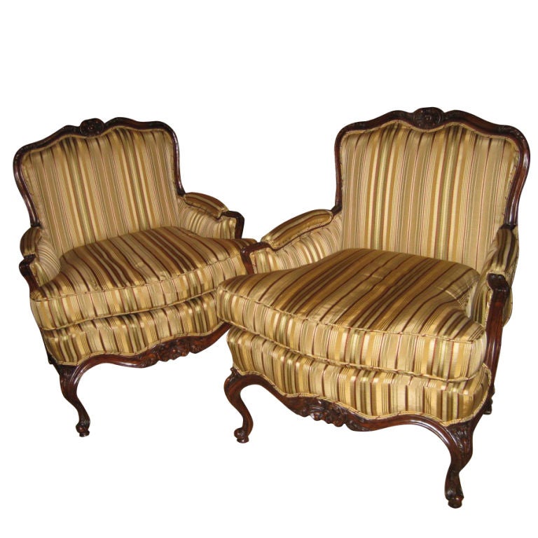 Charming Pair of Walnut Bergeres