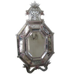 19th C Reverse etched Venetian Mirror with Pink Decorations