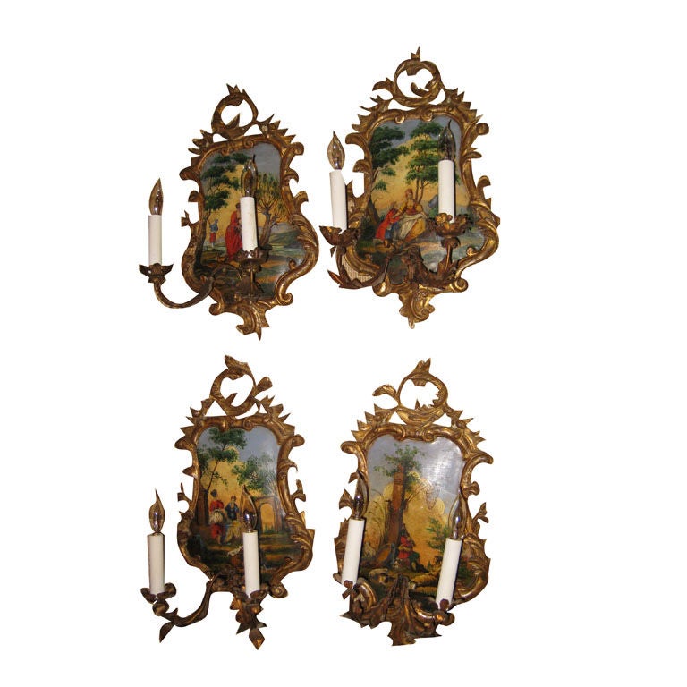Set of Four Giltwood and Iron Italian Wall Sconces For Sale
