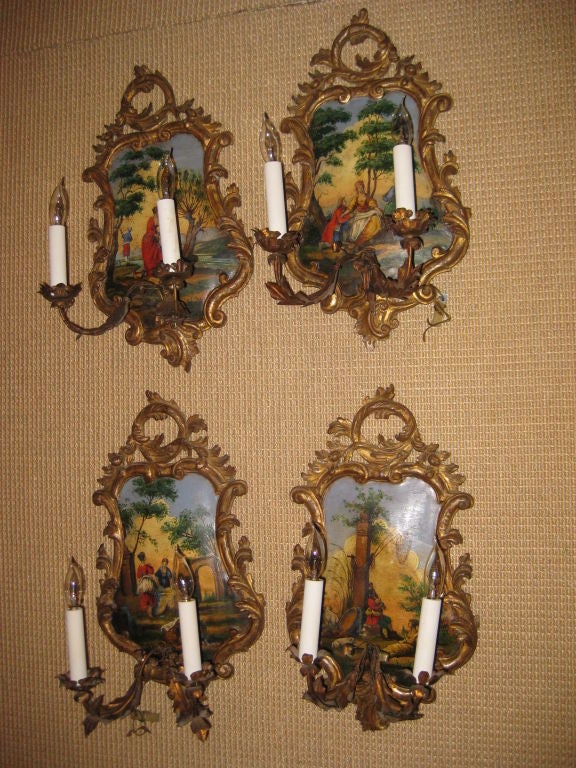 Set of Four Giltwood and Iron Italian Wall Sconces