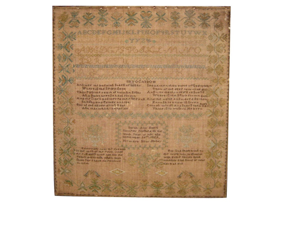 Early American Sampler From Newark New Jersey For Sale