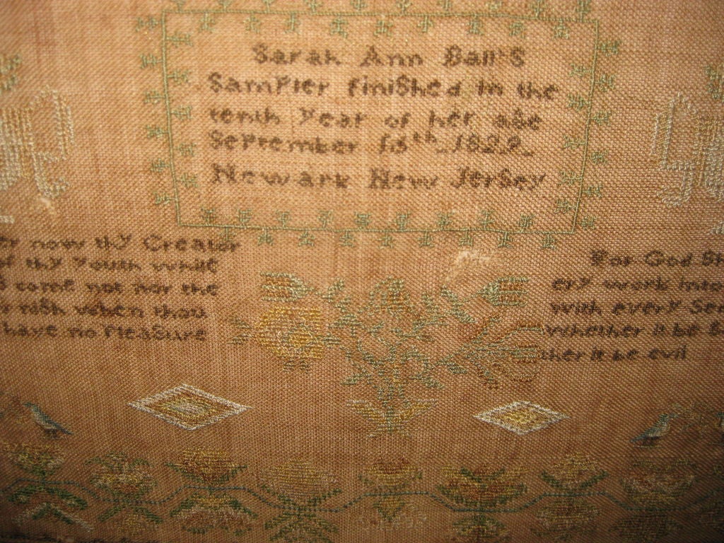 Early American Sampler From Newark New Jersey For Sale 2