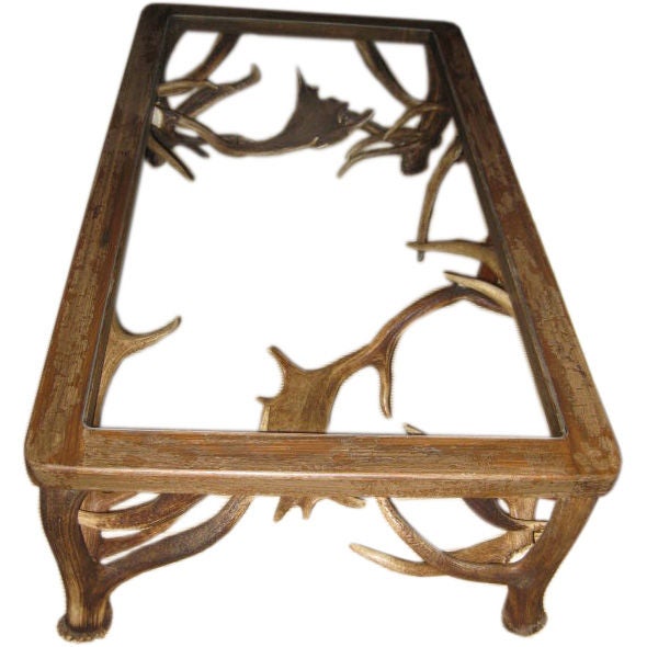 Large Elk Horn and Fallow Deer Antler Glass top Coffee Table