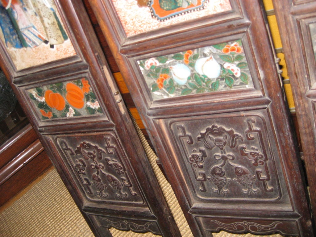 19th Century Highly Decorative Four Panel 19th C Reverse Painted Screen For Sale