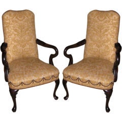 Vintage Stunning Pair of Large scale English Style Arm Chairs in Fortuny