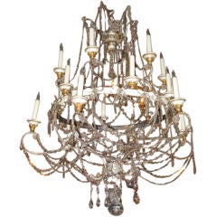 Large Italian  Crystal and Tole Chandelier