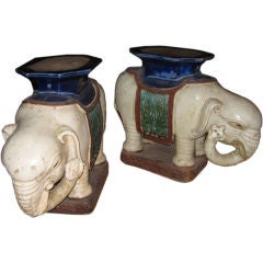 Antique Pair of Asian Elephant Garden Stools