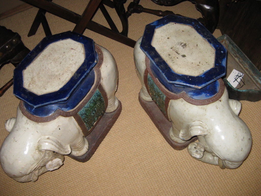 Ceramic Pair of Asian Elephant Garden Stools