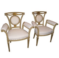 Pair of Italian Style Carved and Painted Arm Chairs