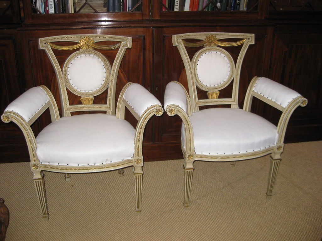 Pair of Italian Style Carved and Painted Arm Chairs