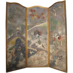 19th C  French Three Panel  Screen With Chinoiserie Theme