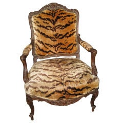 18th C French Arm Chair With Silk Velvet Tiger Textile