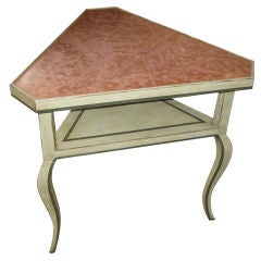 Unusual Painted Triangular Table with Marble Top