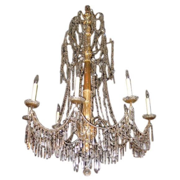 19th C Italian  Giltwood, Iron,  and Crystal Chandelier