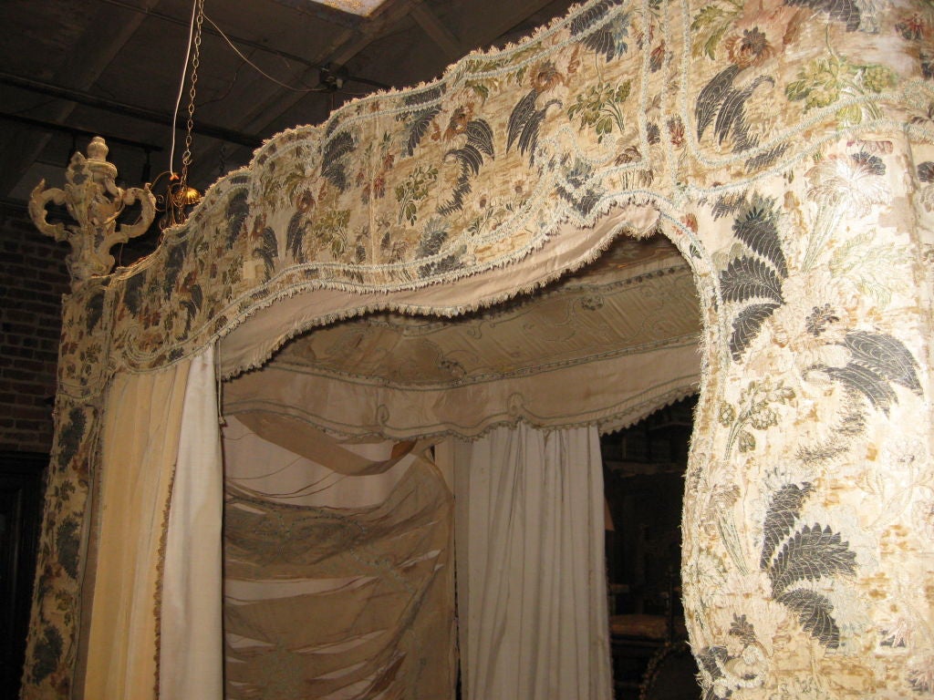 18th C Italian Canopy Bed with 17th C Textiles Museum Quality For Sale 1