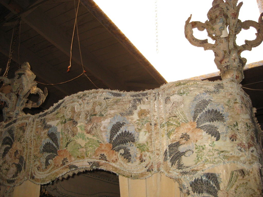 18th C Italian Canopy Bed with 17th C Textiles Museum Quality For Sale 3
