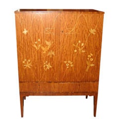 Swedish Mid-Century Modern Cabinet With Flora and Fauna Inlay