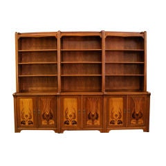 Set of Three Swedish Arts and Crafts Inlaid Bookcases/Cabinets