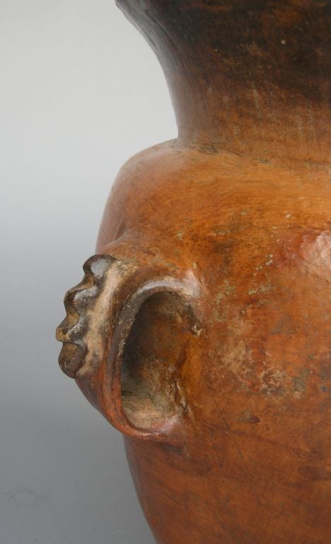 19th Century Antique Terra Cotta Ceramic Urn With Applied Flower Motif