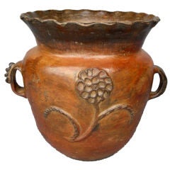 Antique Terra Cotta Ceramic Urn With Applied Flower Motif 8