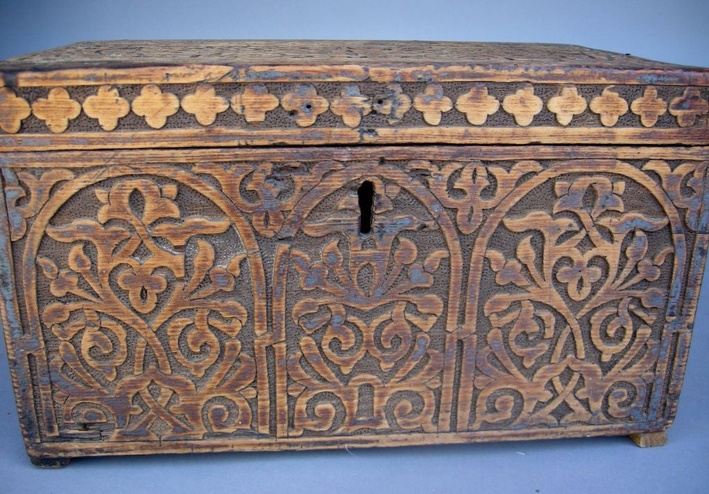 Antique carved wooden chest from Morocco
