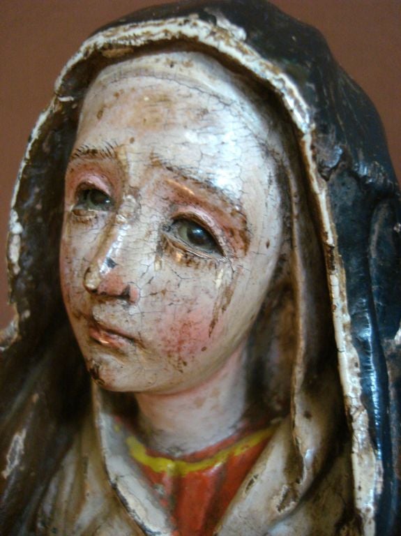 Cedar 18th Century Antique Spanish Colonial Saint/Virgin - Lady Of Sorrow