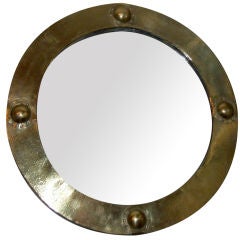 English Arts & Crafts Hand-Hammered Brass Mirror