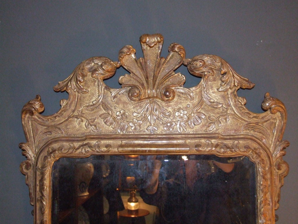 George II Superb George I Giltwood and Gesso Carved Mirror For Sale