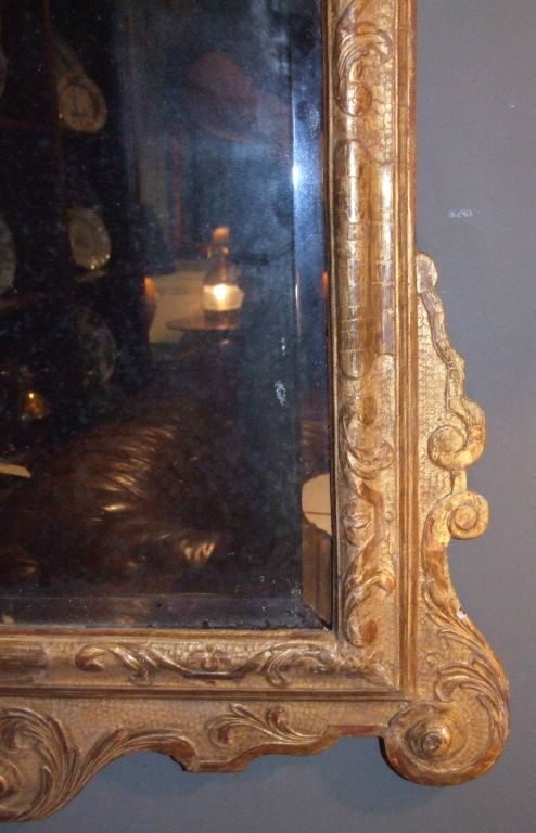 English Superb George I Giltwood and Gesso Carved Mirror For Sale