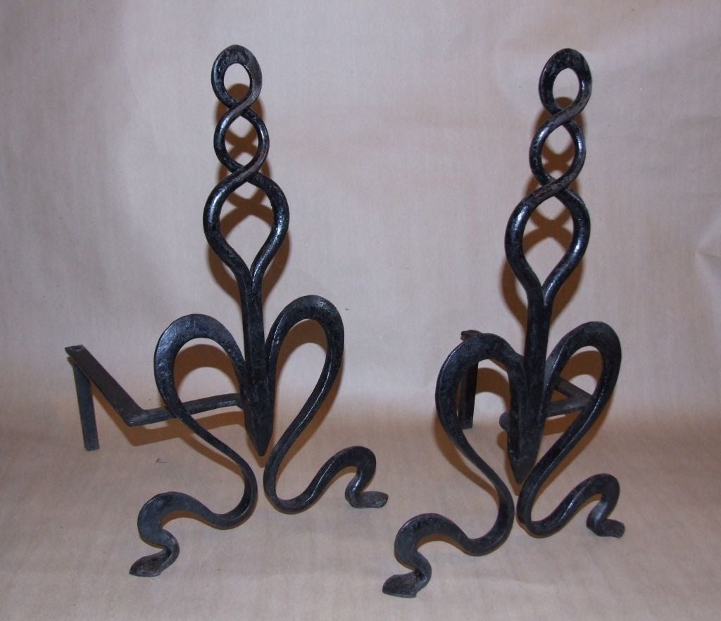 Wrought Iron Arts and Crafts Andirons and Firetools