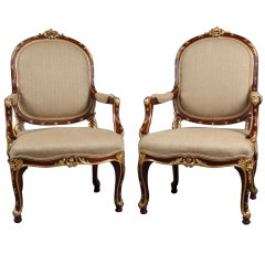 Pair of Louis XV Style Parcel Gilt Armchairs