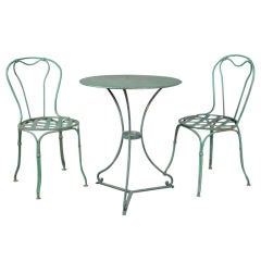 Antique French 1920s Wrought Iron Bistro Table and Chairs