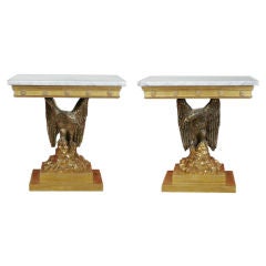 Pair of  Ebonized and Gilt Eagle Consoles