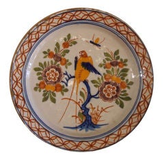 18th Century Dutch Delft Polychrome Parrot Plate