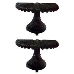 Whimsical Pair Feather Motif  Demi-lune Consoles
