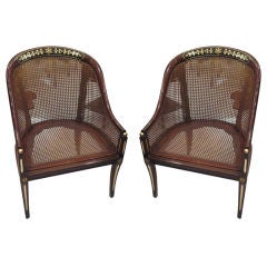 A Pair of Faux-Rosewood and Brass-Inlaid Spoonback Chairs
