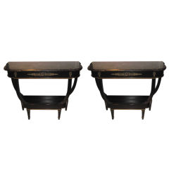 A pair Ebonized Marble-Top Console in the Neoclassical Manner A pair Ebonized Marble-Top Console in the Neoclassical Manner