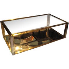 Modern Two-Tiered Brass and Chrome Coffee Table