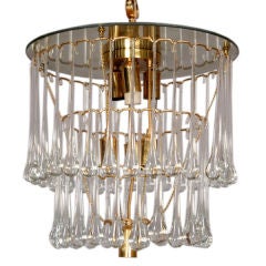 Two-Tiered Brass and Crystal Tear-Drop Chandelier