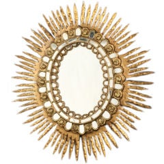 Unusual Hand-Carved Sunburst Mirror