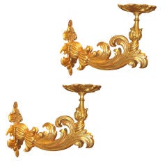 Exceptional Pair of Baroque Style Giltwood Carved Pricket Sconces 8