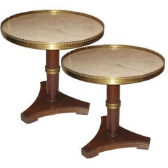 A pair of marble-top low tables w. brass gallery