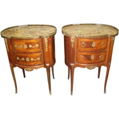 A Pair Transitional Louis XVI-Style Marble-Top Commodes A Pair Transitional Louis XVI-Style Marble-Top Commodes