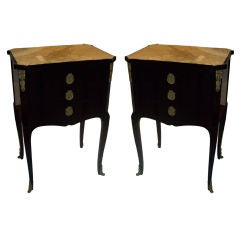A pair of transitional Louis XVI Style Marble-Top End Tables
