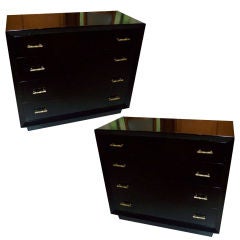 Pair of Ebonized Mid-Century Chests with Faux Bamboo Handles