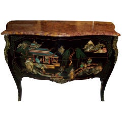 Louis XV Style Lacquered Coromandel Marble-Top Commode