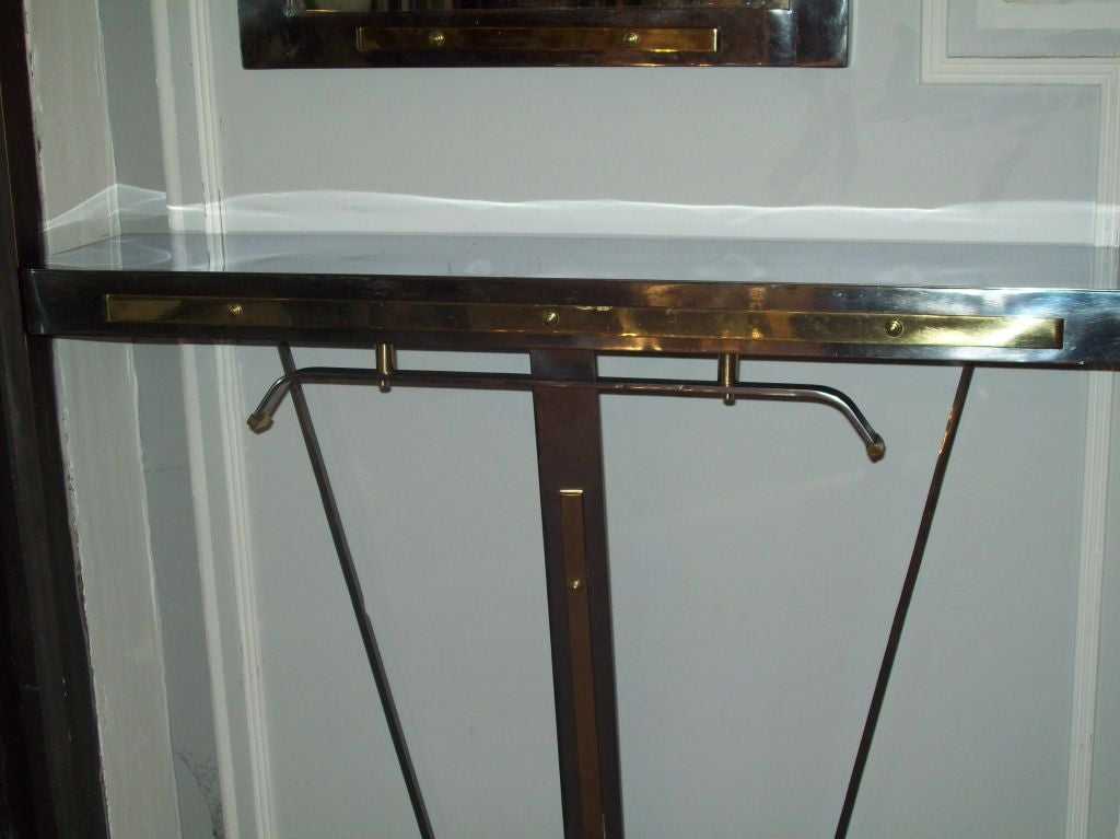 Stylish Art Deco Chrome and Brass Console with Mirror