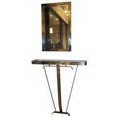 Stylish Art Deco Chrome and Brass Console with Mirror