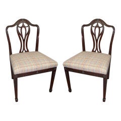 Antique Pair Period Hepplewhite Mahogany Hand-Carved Chairs